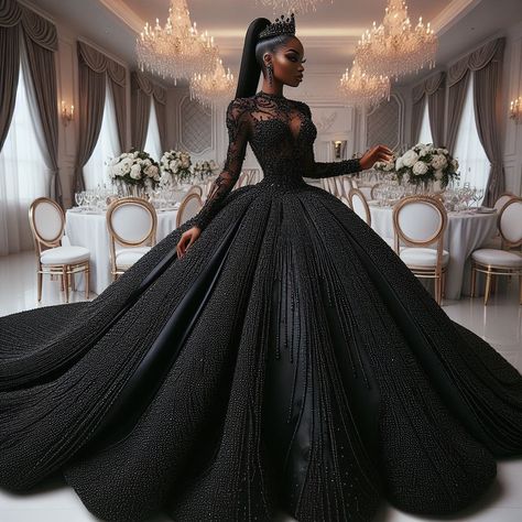 Nanice Weddings | Wedding dresses in Accra | 🖤 BLACK 🖤 Bold | Alluring | Sophistication | Class | Elegance | Attention Seeking 🖤🌟 #bridalmagic🖤 . . . . . . . . . .… | Instagram Black Wedding Gowns The Bride, Black Dress Bride, Black Wedding Dress Elegant, Macabre Wedding, Bride Dress Black, Black Bridal Gown, Gowns Pageant, Dark Romantic Wedding, Black Wedding Gowns