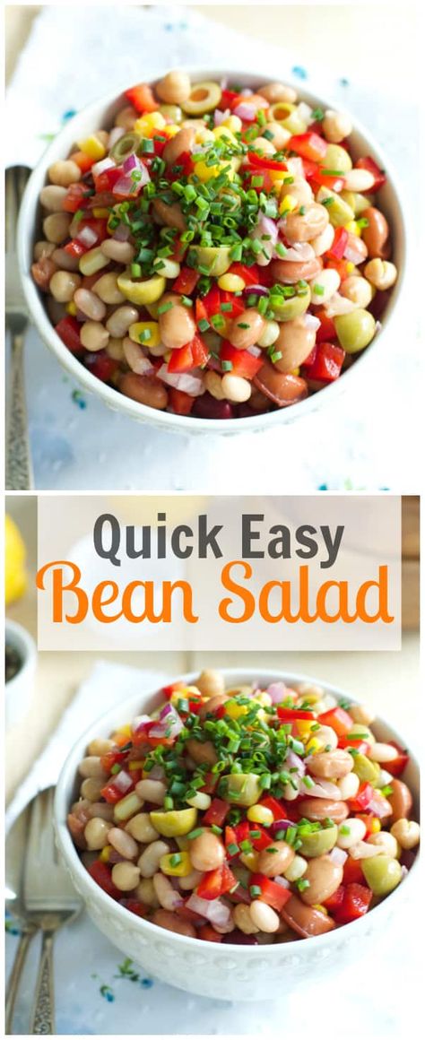 Quick Easy Bean Salad Easy Bean Salad, 3 Bean Salad, Bean Salad Recipe, Veggie Salad, Bean Salad, Veggie Dishes, Side Salad, How To Make Salad, Bean Recipes