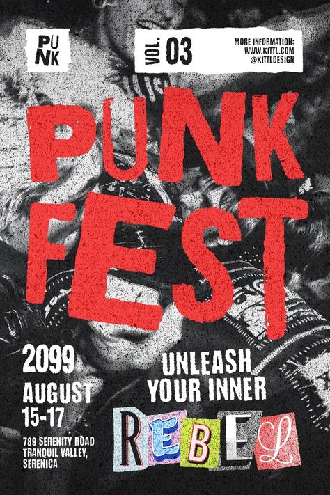 Punk Rock Music Festival Event Poster Design Template — Customize it in Kittl Punk Poster Design, Punk Graphic Design, Rock Music Festival, Poster Punk, Punk Rock Music, Punk Poster, Desain Editorial, Punk Design, Music Festival Poster