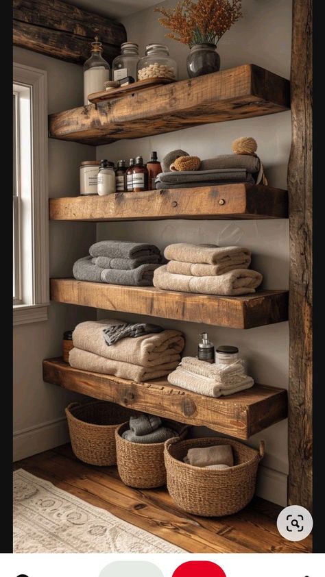 تصميم دورة مياه, Rustic Bathroom Ideas, Rustic Home Decor Ideas, Creative Wall Decor, Rustic Home Design, Small Bathroom Storage, Bathroom Inspiration Decor, Into The Woods, Rustic Bathroom