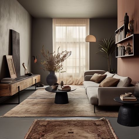 Japandi Grey, Living Room With Rug, Simplistic Living Room, Japandi Small Apartment, Room Colour Schemes, Living Room Japandi, Living Room Colour, Zen Living Room, Living Room Colour Schemes