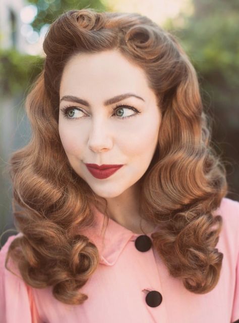 59s Hairstyles, Old Time Hairstyles Vintage, 1940 Long Hairstyles, 40s Inspired Hair, 1940s Braids, Long 1950s Hair, Half Up Vintage Hairstyles, Late 50s Hairstyles, 1940s Long Hair