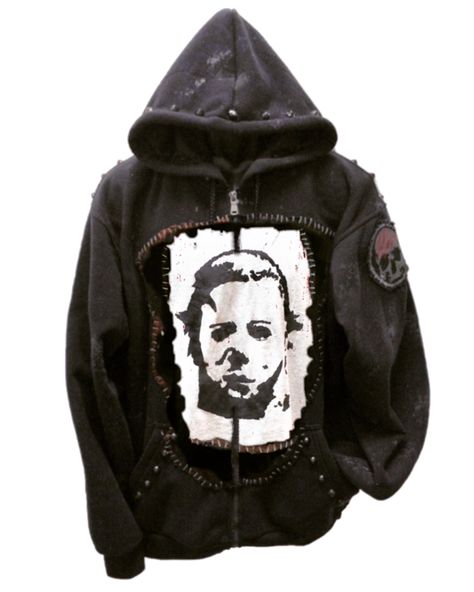 Michael Myers Halloween horror hoodies from ChadCherryClothing. Distressed, studded hoodies by Chad Cherry. Crust Hoodie, Horror Jacket, Horror Outfits, Studded Hoodie, Horror Fashion, Punk Hoodie, Horror Clothes, Punk Fashion Diy, Punk Looks