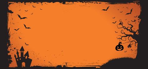 Halloween Banner Template With Pumpkin  Scary House And Flying Bat Border Halloween Background Horizontal, Welcome Background, Scary House, Halloween Banners, Plains Landscape, Pumpkin Banner, Halloween Promotions, Origin Of Halloween, Halloween Borders