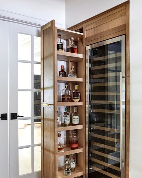 34 Wine Rack Ideas: Stylish and Functional Wine Storage Solutions for Every Home - placeideal.com Wooden Wine Cabinet, Home Wine Bar, Liquor Storage, Handmade Cabinets, Rustic Wine Racks, Ceiling Storage, Wine Rack Wall, Beautiful Storage, Oak Cabinets