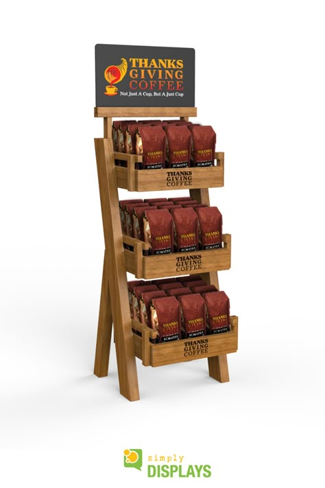 Wood Product Design Ideas, Retail Coffee Display, Coffee Bag Display, Coffee Display Ideas, Visual Merchandising Displays Retail, Product Display Retail, Product Display Ideas, Creative Retail Display, Creative Display Ideas