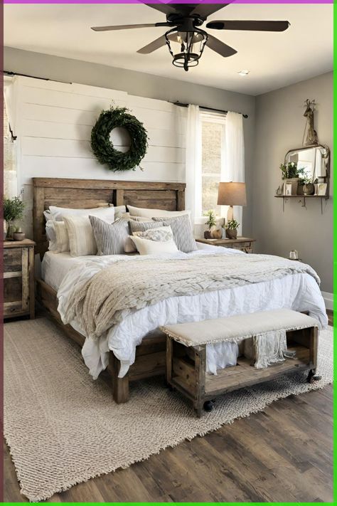 2024 | home bedroom refresh | ideas free beginners Simple Farmhouse Bedroom, Rustic Farmhouse Bedroom Ideas, Diy Farmhouse Bedroom, Farmhouse Guest Bedroom, Rustic Farmhouse Bedroom, Farmhouse Bedroom Ideas, Farmhouse Bedroom Decor Ideas, Farmhouse Style Bedrooms, Modern Farmhouse Bedroom