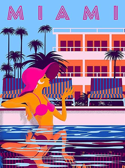 Amazon.com: A SLICE IN TIME - 12 Inches & Under Woman Sunbathing, Art Deco Posters Prints, Miami Posters, Miami Nights, Travel Wall Decor, Wall Art Frame, Art Deco Poster, Deco Poster, Florida Girl