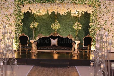 Wedding stage decoration in pakistan stock photo Pakistani Wedding Stage, Marriage Hall Decoration, Wedding Decorations Pictures, Pakistani Wedding Decor, Wedding Tent Decorations, Engagement Stage Decoration, Nikah Decor, Reception Stage Decor, Brunch Event