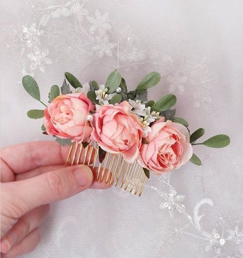 Rosé Hair, Pink Rose Hair, Floral Bridal Hair Accessories, Bridal Flower Comb, Wedding Flower Hair Pieces, Floral Bridal Hair, Floral Hair Comb, Rose Hair Clip, Deco Champetre