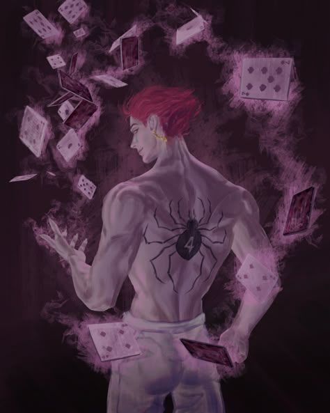 Nen Hunter X Hunter, Red Hair Short Hair, Teardrop Tattoo, Red Hair Short, Hxh Hisoka, Hisoka Morrow, Hunterxhunter Hisoka, Muscular Male, Rainbow Six Siege Art