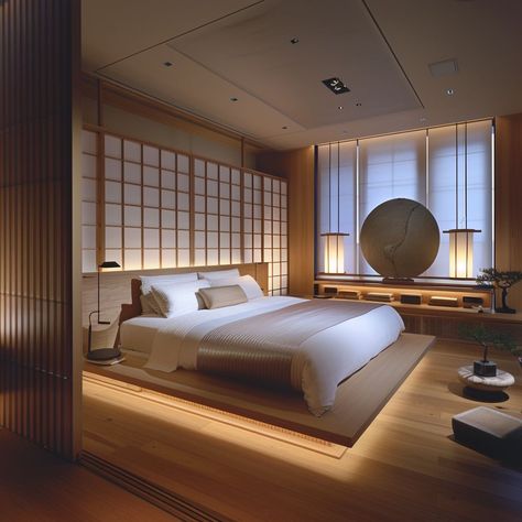 Japanese Zen Bedroom Ideas, Japandi Design Interior, Japanese Bedroom Interior, Modern Japanese Bedroom, Bedroom Japanese Style, Apartment Dining Area, Bedroom Interior Ideas, Zen Interior Design, Japanese Inspired Bedroom