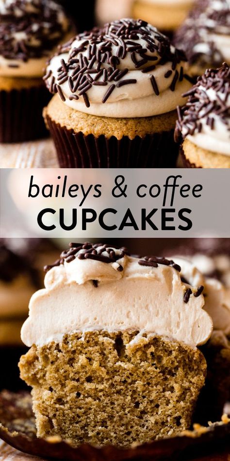 Baileys Cupcakes Recipe Irish Cream, Baileys And Coffee Cupcakes, Irish Cream Cupcakes Baileys, Vanilla Based Cupcakes, Alcohol Infused Desserts Cupcake Recipes, Coffee Flavored Recipes, Cupcake Recipes With Alcohol, Chocolate Cream Cupcakes, Coffe Desert Ideas