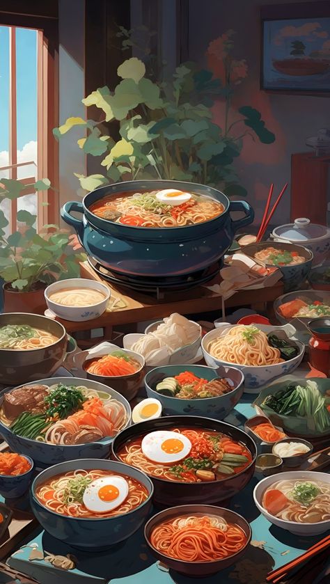 Korean Food Ramen, Escape From Alcatraz, Food Ramen, Japanese Food Illustration, Girl Vector, Foodie Art, Wallpapers Anime, Food Artwork, Food Illustration Art