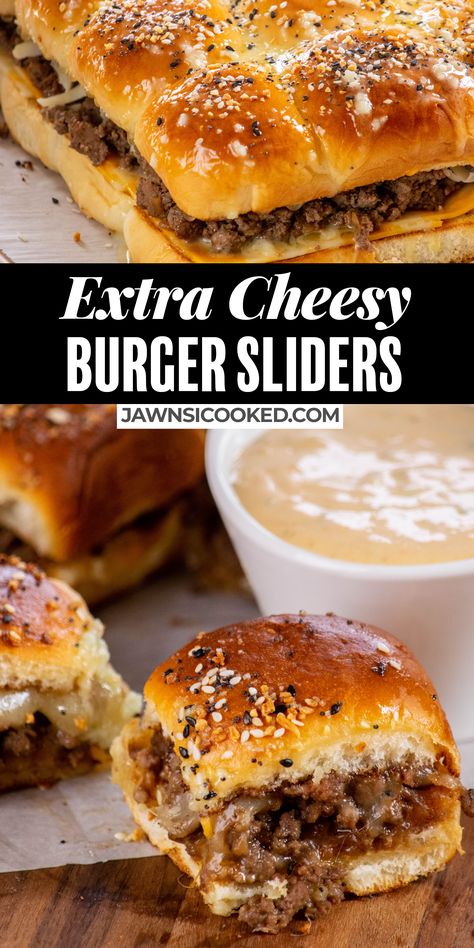 Baked Hamburger Sliders, Easy Burger Sauce, Bagel Buns, Pretzel Bun Sliders, Sliders Recipes Hamburger, Mini Burgers Sliders, Classic Cheeseburger, Burger Sliders Recipes, Sliders Recipes Beef