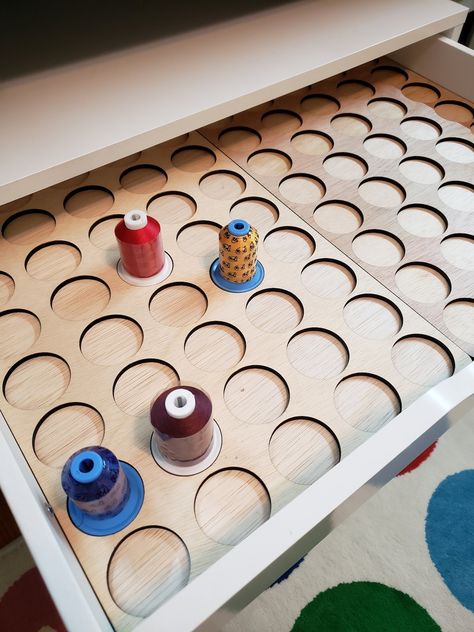 Thread Drawer Inserts for Ikea alex 6-drawer Wide - Etsy Sewing Drawer Organization, Machine Embroidery Organization, Embroidery Organization Storage Ideas, Sewing Thread Storage Ideas, Ikea Alex Drawers Hack, Creative Spaces Studio, Ikea Sewing Room Ideas, Spool Storage, Ikea Sewing Rooms