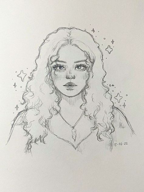 Hair Drawings Curly, Art Work Sketches, Drawing Hair Aesthetic, Aesthetic Hair Sketch, Sparkle Drawing Aesthetic, Curly Hair From The Back Drawing, People Pencil Sketches, Drawings Of Curly Hair, Cute Sparkles Drawing