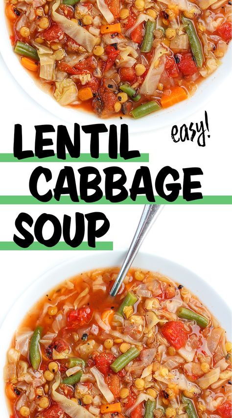 Lentil Cabbage Soup Lentil Cabbage Soup, Wfpb Soup, Green Lentil Soup, Easy Cabbage Soup, Cabbage Soup Recipe, Diet Soup Recipes, Lentil Dishes, Vegan Lentil, Cabbage Soup Recipes