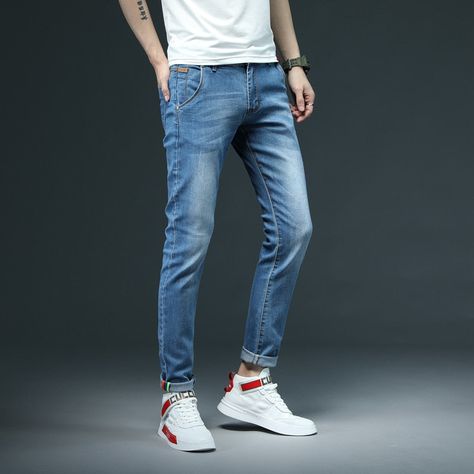 Gym Shorts Men, Korean Jeans, Casual Cotton Top, Bodybuilding T Shirts, Pants Male, Denim Pants Mens, Running Shorts Men, Trendy Jeans, Slim Denim