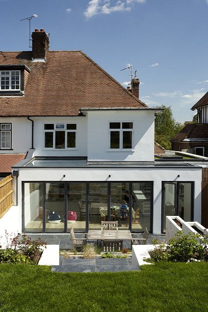 Glass Room Extension, 1930s House Extension, Rear Extension Ideas, 1930s House Exterior, Terrace Extension, Garden Extension, Extension Veranda, Flat Roof Extension, Extension Plans