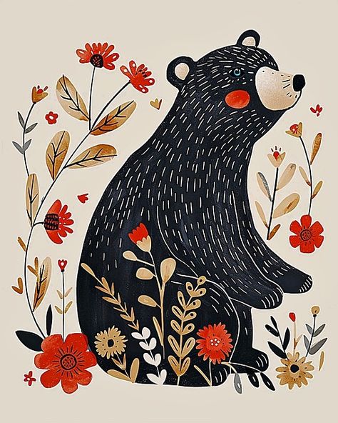 Download free HD stock image of Ai Generated Bear Bear Art Illustration, Animal Folk Art, Illustration Bear, Vector Animals, Folk Art Animals Illustration, Bear Illustration Cute, Animals Illustration, Folk Art Animals, Russian Folk Art Illustration