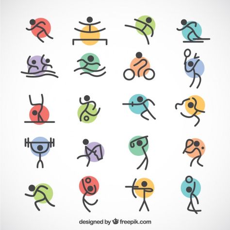 Minimalist olympic sports with colored circles Vector | Free Download Olympic Icons, Sports Vector, Doodles Ideas, Sport Vector, Sports Drawings, Dibujo Simple, Sketch Note, Stick Figure Drawing, Doodle Icon