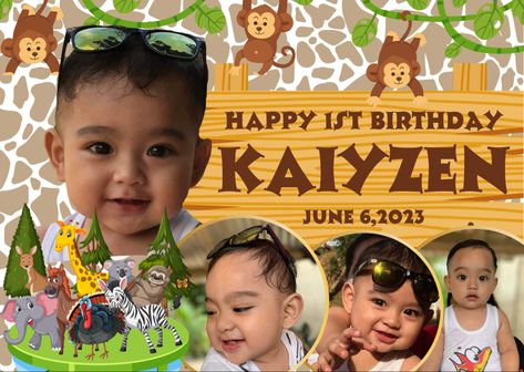 Tarpaulin Layout, Birthday Tarpaulin, Birthday Tarpaulin Design, Tarpaulin Design, Id Card Template, Bear Theme, Safari Birthday, Happy 1st Birthdays, Safari Theme