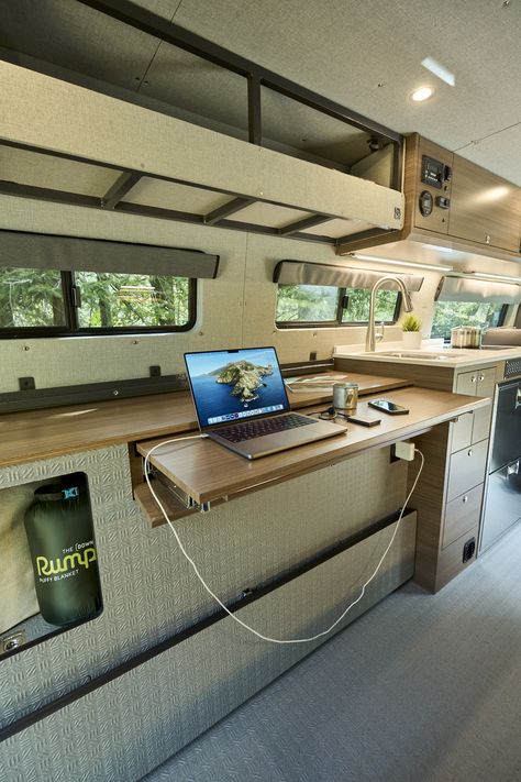 Berm | Mobile Office Van | Outside Van Van Conversion Office, Mobile Office Van, Office Van, Bus Interior, Slider Door, Sprinter Van Conversion, Campervan Life, Office Remodel, Mobile Office