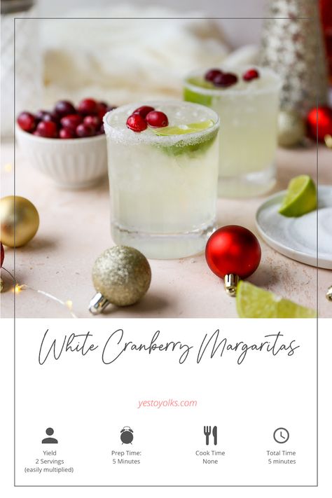 White Cranberry Margaritas - Yes to Yolks Christmas Themed Drinks, Cranberry Margaritas, Holiday Margaritas, Holiday Drinks Christmas, Cranberry Drinks, Cranberry Margarita, White Cranberry Juice, Cranberry Juice Cocktail, Cranberry Cocktail