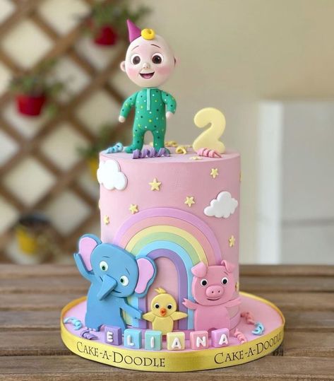 2 Year Birthday Cakes, Baby Girl One Year Birthday Cake, 2nd Birthday Cake Cocomelon, Character Cakes For Girls Birthday, Cocmelon Birthday Girl, 2 Year Birthday Theme Girl Cake, Easy Cocomelon Cake Ideas, Cake Models Birthday, Second Birthday Cake Ideas