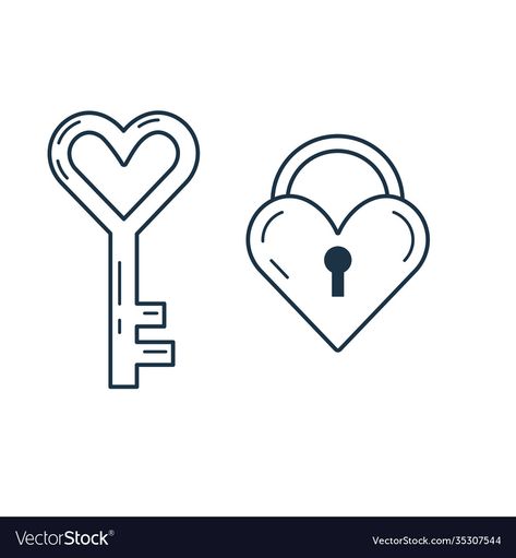 Lock And Key Illustration, Heart Lock And Key Drawing, Key To My Heart Drawing, Lock And Key Drawing, Valentine Symbols, Romantic Symbols, Key Drawing, Lock Drawing, Key Drawings