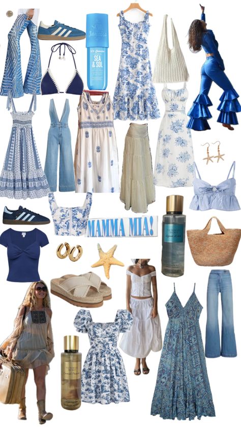 #abba #mammamia #summer #outfits #outfit #summeroutfit 70s Mama Mia Aesthetic, Sophie From Mamma Mia Outfits, Mamma Mia Concert Outfits, Summer Vibes Dress, Coastal Party Outfit, Abba Night Outfit, Abba Birthday Party Outfits, Mamma Mia Core Outfits, Ma Ma Mia Outfits