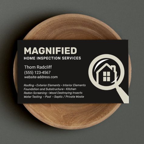 Home Inspection Black Business Card Home Inspection Business, Premium Business Cards, Loyalty Cards, Black Business Card, Home Inspection, Loyalty Card, Black Business, Magnifying Glass, Simple House