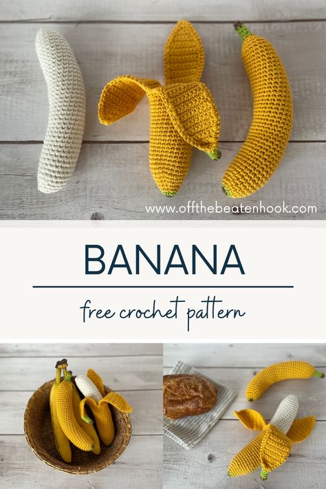 Made with organic cotton, these amigurumi crochet bananas are sustainable and eco-friendly toys! This free, easy and beginner friendly crochet pattern includes the method for crocheting these realistic bananas in two ways – peeled and unpeeled. With a removable peel, this interactive banana will make the perfect addition to your little one’s toy food collection. Get the free pattern here. Crocheted Food, Banana Pattern, Diy Tank, Crochet Fruit, Food Collection, Pola Amigurumi, Small Crochet, Food Patterns, Toy Food