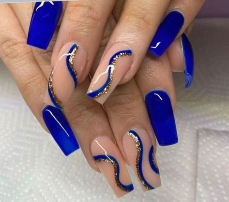 Summer is in full swing, and it’s time for fun summer manicures to complete your vacation outfits. One summer trend we can’t get enough of over here at DressHaute is ombré nails! Ombré Nails ... Cute Royal Blue Nail Ideas, Square Acrylic Nails Royal Blue, Elegant Royal Blue Nails, Royal Blue Gel Nails Ideas, Royal Blue And Silver Nails Short, Royal Blue Coffin Acrylic Nails, Nails With Royal Blue Dress, Gold And Blue Nails Design, Royal Blue Nail Designs Ideas