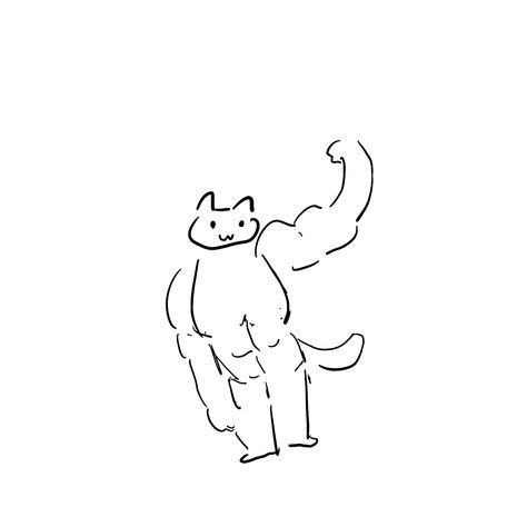 Cat With Muscles Drawing, Buff Cat Doodle, Muscle Cat Drawing, Buff Cat Drawing, Buff Cat, Preppy Peppa, How To Draw Muscles, Kitten Drawing, Goofy Drawing