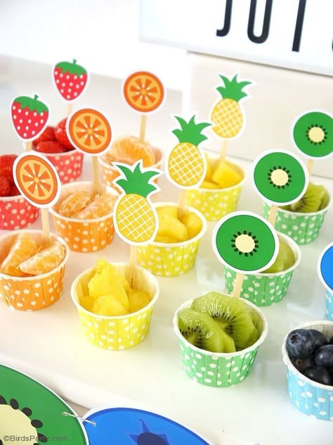 Fruits For Birthday Party, Two Frutti Birthday Party, Play Date Birthday Party, Fruits Themed Birthday Party, Birthday Fruit Ideas, Sweet One Party Food Ideas, Tropical Fruit Decor, Hey Bear Sensory Birthday Party Food, Hey Bear Party Ideas