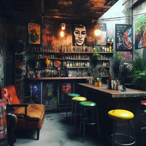 Image Moody Bar Aesthetic, Grunge Bar, Quirky Cafe, Eclectic Bar, Havana Restaurant, Rock Restaurant, Laundry Bar, Speakeasy Decor, Farm Cafe