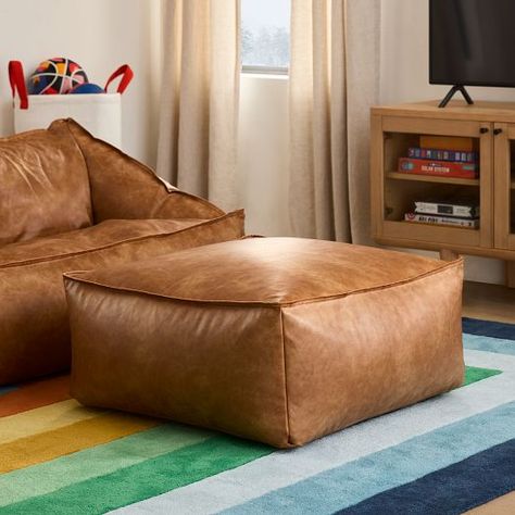 leather ottoman | West Elm Kids Lounge Chair, Leather Bean Bag Chair, Leather Bean Bag, Moroccan Leather Pouf, Bean Bag Chairs, Bag Chairs, Ranch Decor, Bean Bag Sofa, Bean Bag Chair Kids