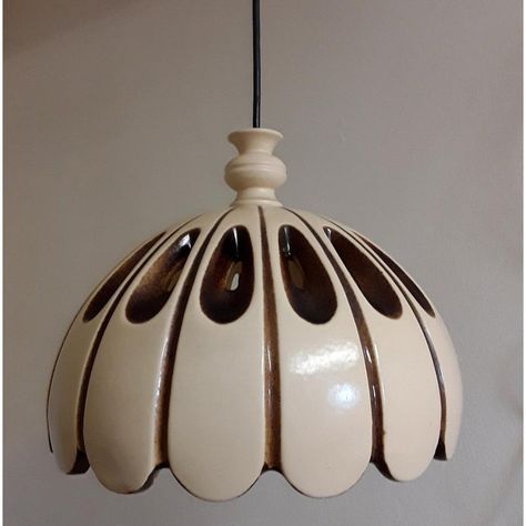 Vintage German Rustic Ceiling Lamp in Beige-Brown Ceramic, 1970s, in Very Good conditions.  Designed 1970 to 1979 European Plug (up to 250V).The wiring of this item may be original and might need replacement, if not specified otherwise. Vintage Tv Lamps, Postmodern Home Decor, Vintage Ceramic Lamp, Ceramic Ceiling Lamp, Ceramic Pottery Lamp, Unique Ceiling Lights, Ceramic Lamp Shade, Vintage Ceiling Lamp, Kitchen Lighting Inspiration