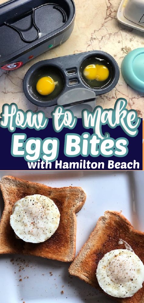 The Hamilton Beach  Egg Bites Maker is so very easy for anyone to use. Add a specfic amount of water, cover, plug in and wait for the light to turn off. Easy Peasy for all ages.  #eggbitemaker #alabouroflife #hamiltonbeach #eggbites Perfect Poached Eggs, Egg Bites Recipe, How To Make Eggs, Protein Packed Snacks, Perfect Eggs, Egg Bites, Hamilton Beach, Mini Eggs, Bacon Cheese