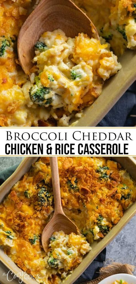 This easy Broccoli Cheddar Chicken and Rice Casserole recipe can be prepared up to 3 days ahead of time and baked when you need to make a quick dinner! #casserole #chicken #rice #broccoli #bake #makeahead #Dinner Broccoli Chicken Casserole, Casserole Recipes For Dinner, Broccoli Cheddar Chicken, Chicken And Rice Casserole, Broccoli Chicken, Cheddar Chicken, Recipes For Dinner, Broccoli Cheddar, Health Dinner Recipes