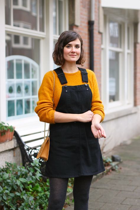 Mustard yellow jumper & pinafore dress - Mango & Salt Yellow Knit Cardigan Outfit, Mustard Jumper Outfit, Mustard Yellow Outfit Aesthetic, Yellow Outfit Casual, Yellow Jumper Outfit, Pinafore Outfit, Mustard Jumper, Jumper Dress Outfit, Mustard Yellow Outfit