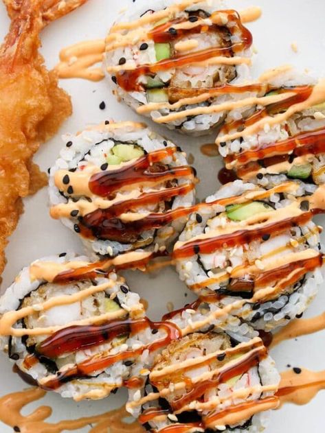 How To Make Spicy California Rolls, Spicy Shrimp Tempura Sushi Rolls, Spicy Crunchy Crab Sushi Roll, Dynamite Sushi Roll Recipe, Spicy California Roll Sushi Recipe, Sushi Recipes Fried, Spicy Sushi Recipes, Chicken Tempura Roll Sushi, Crispy Chicken Sushi