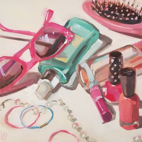 Jessica Green on Instagram: “My Girly. 12x12" Oil #girly #pink #pinkpaintings #stilllife” Gcse Art Collections, The Everyday Art, Girly Aesthetic Art, Girly Objects, Nostalgia Drawing, Textiles Portfolio, Nostalgia Painting, Pink Objects, Objects Aesthetic