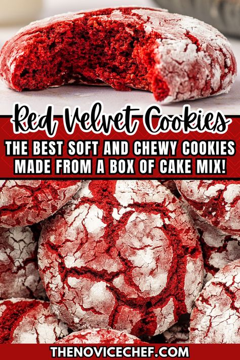 These gorgeous Red Velvet Crinkle Cookies made with a box of cake mix will quickly become one of your favorite cookies. They literally take 5 minutes to whip together, and they're decadently chewy and soft. Use any flavor of boxed cake mix to create these easy cake mix cookies!