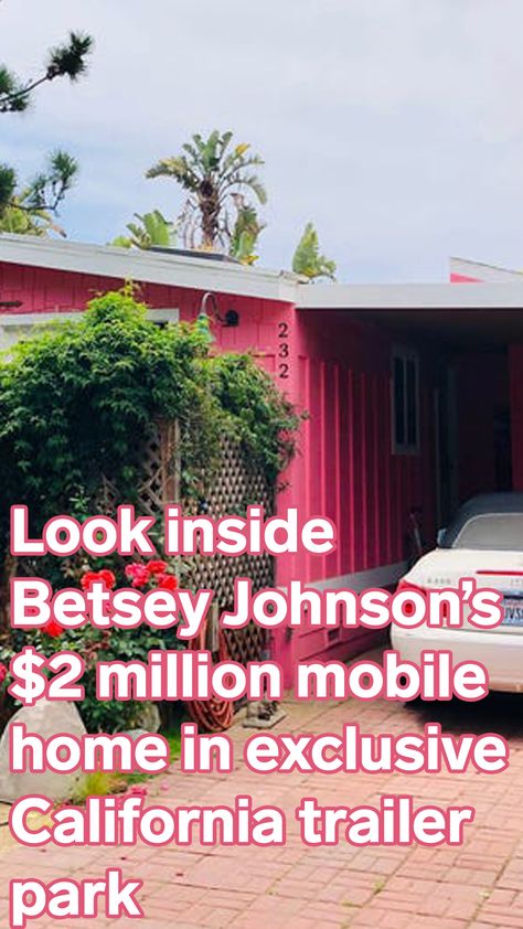 Betsey Johnson sold her pink mobile home for nearly $2 million and it's located in one of America's most exclusive trailer parks — here's a look inside Exterior Mobile Home Ideas, Beautiful Trailer Homes, Luxurious Mobile Home, Mobile Home Diy Projects, Vintage Single Wide Mobile Home, New Single Wide Mobile Homes, Eclectic Mobile Home, Moody Mobile Home, Vintage Trailer Home