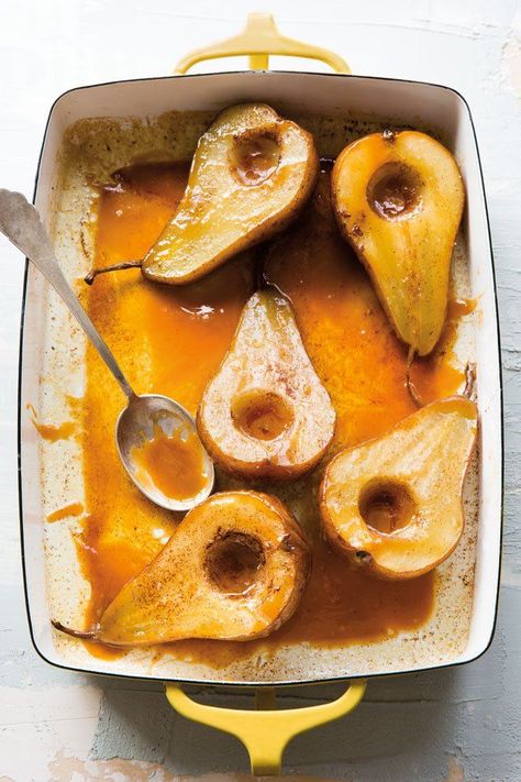 Baked Cinnamon Pears with Caramel Sauce | Williams Sonoma Taste Cinnamon Pears, Highlight Photo, Roasted Pears, Cinnamon Desserts, Baked Pears, Roasted Pear, Gorgonzola Cheese, Tesco Real Food, Yogurt And Granola