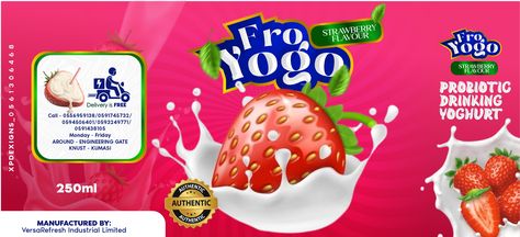 Strawberry Yoghurt Label Design By XpDesigns Design, Strawberry Yoghurt, Label Design, Probiotics