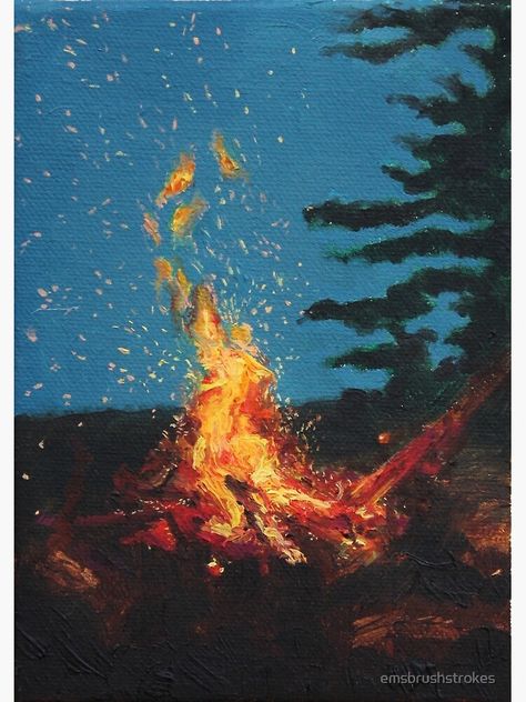 Campfire In The Woods, Campfire Painting, Campfire Art, In The Woods At Night, The Woods At Night, Woods At Night, Fire Painting, In The Woods, Oil Pastel